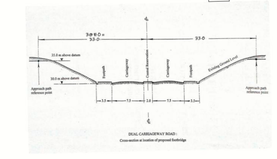 A footbridge is required to provide communication between residential areas on either side of a dual carriageway road