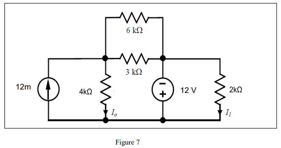 (b) By using nodal analysis, solve Io and I1 for the circuit shown in Figure 7 below